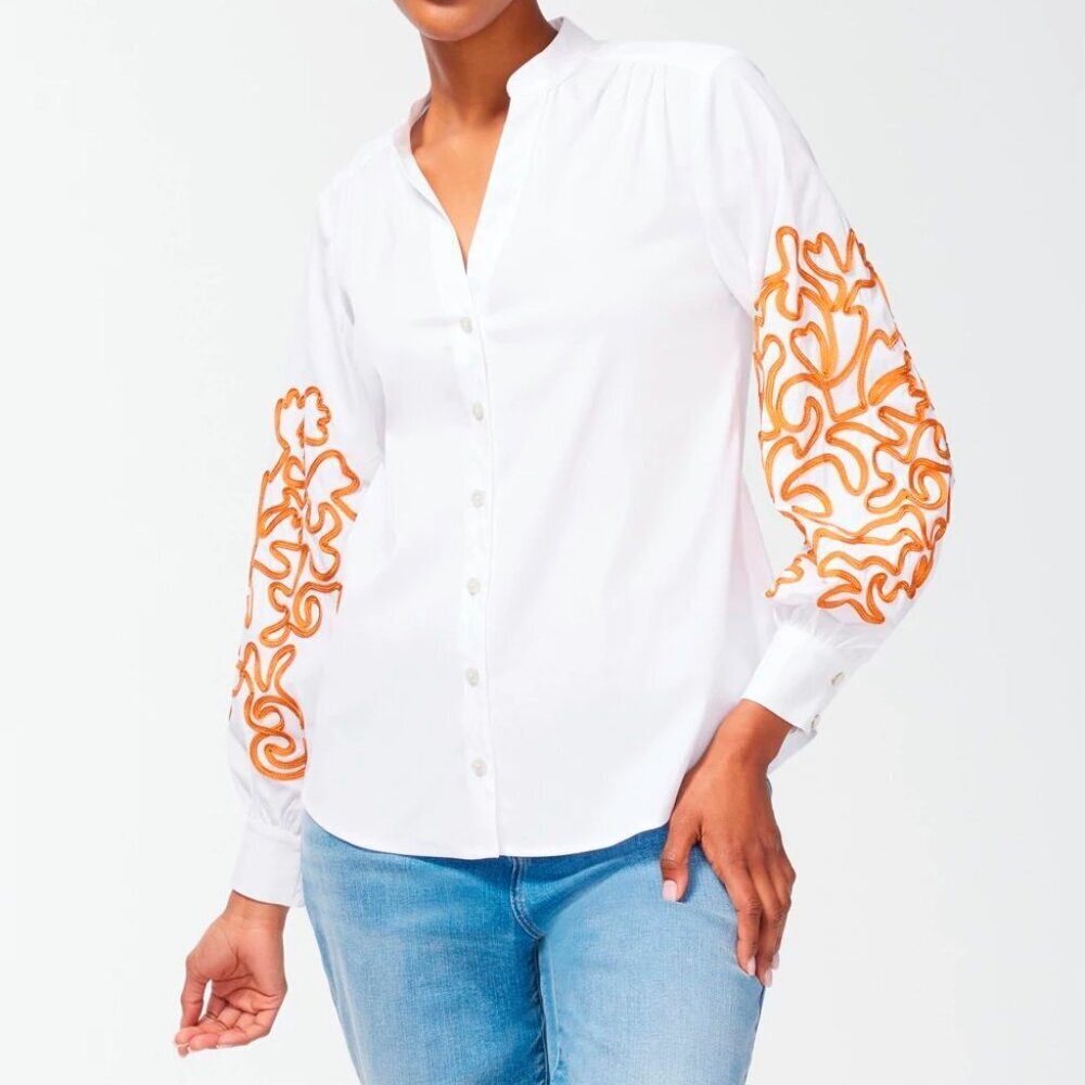 Chico's White Poplin Split Neck Button-Up Shirt E… - image 3